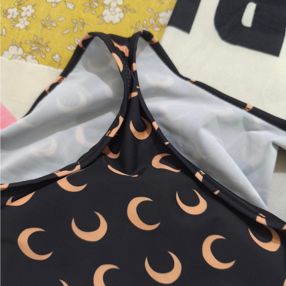 Marine Serre Black One-Piece Swimsuit with Peach Crescent Moon Print - Picture 5 of 8